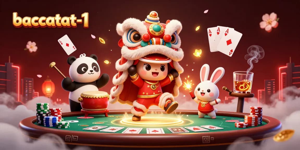 Baccarat-1's vibrant illustration showcases a dynamic casino scene with luck-bringing characters and engaging game elements.