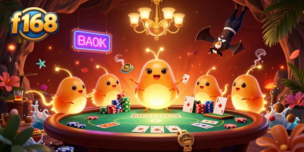 Experience thrilling gameplay at f168 casino, featuring vibrant poker tables illuminated by glowworms.
