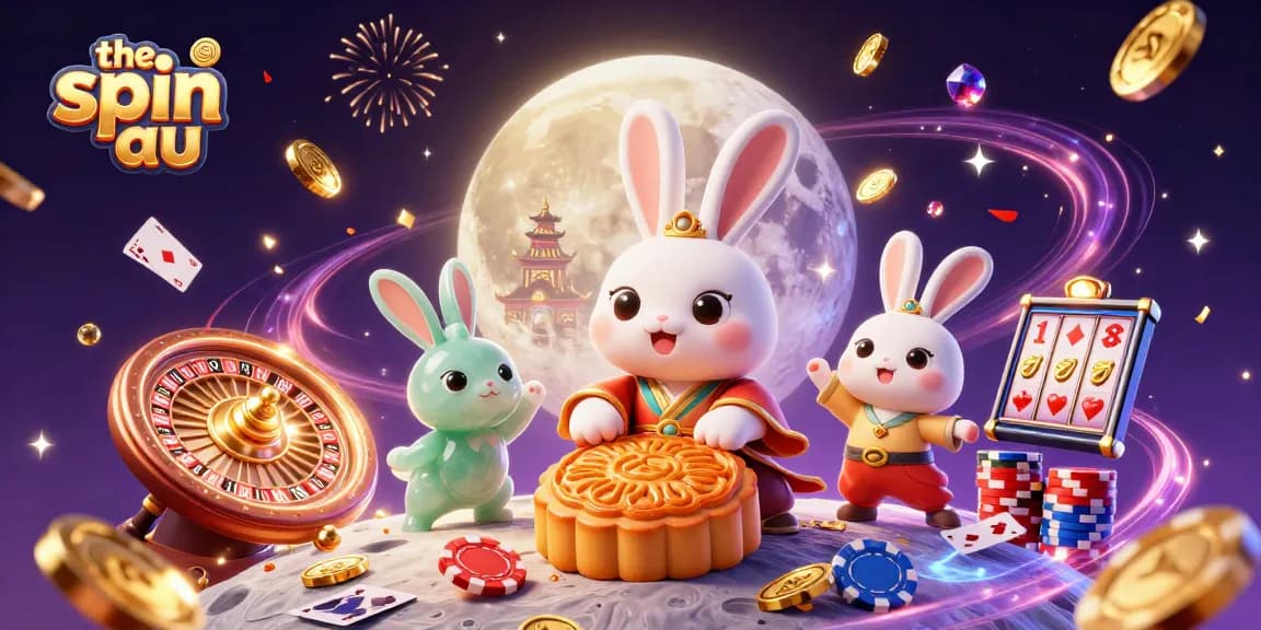 Engage with the spin au as the moon rabbit celebrates with poker chips amidst casino elements in a vibrant scene.