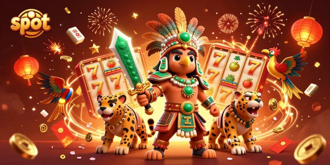 Spin the slot reels with vibrant Aztec warriors and festive decorations lighting up the excitement.