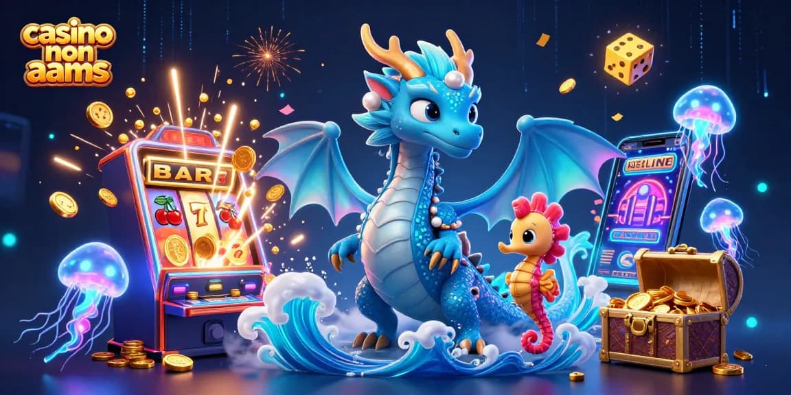 Scopri i migliori bonus nei casino non AAMS, con dettagli di slot e giochi fluttuanti in un'illustrazione 3D vibrante.