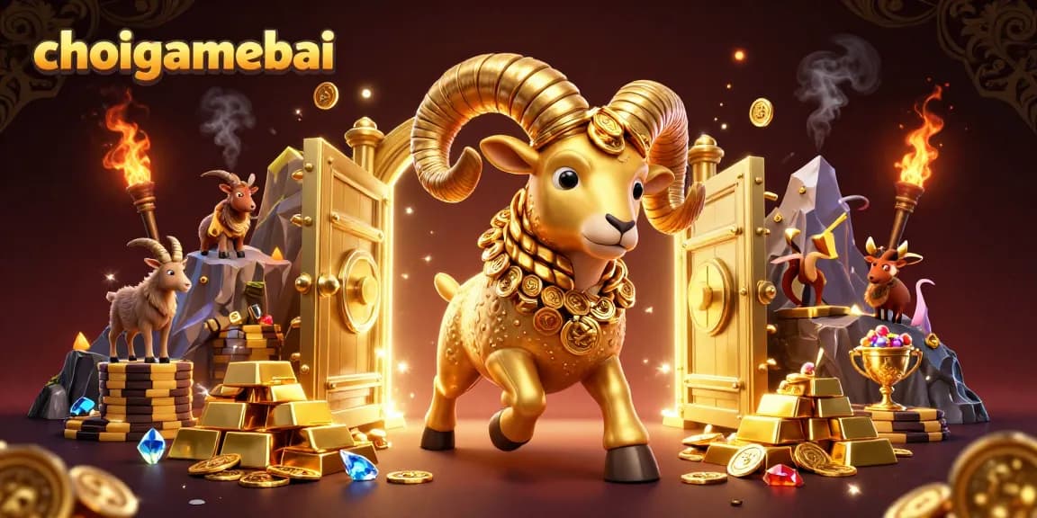 Engage in strategies on choigamebai while a golden ram charges through treasure-filled casino gates.