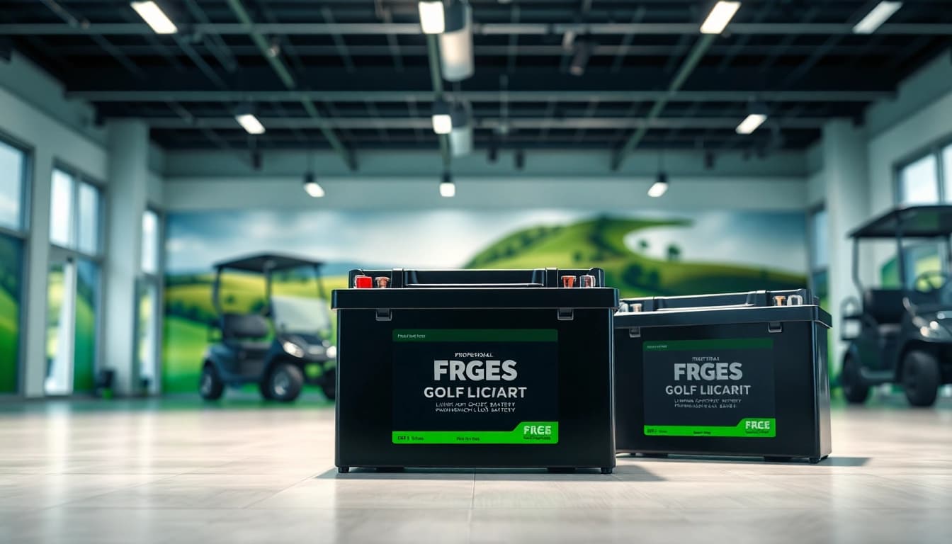 Lithium golf cart batteries showcased in a modern setting, highlighting advanced technology and sustainability.
