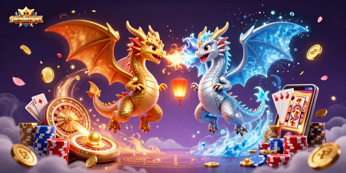 Engage with gamebaidangian through thrilling 3D illustration of dragons and casino elements.