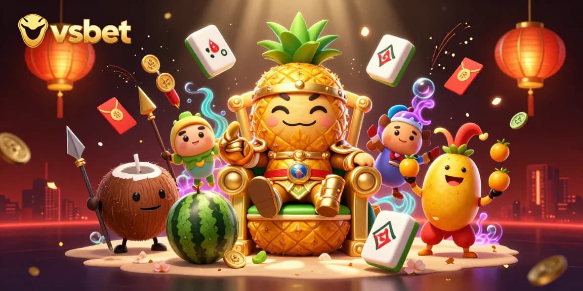 Experience the vibrant world of vsbet with golden characters and dynamic casino elements.