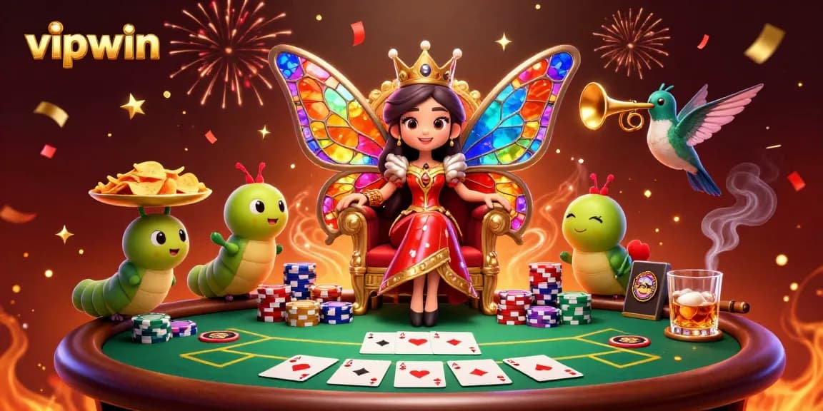 Experience the vibrant world of vipwin with dynamic casino elements in an enchanting scene.