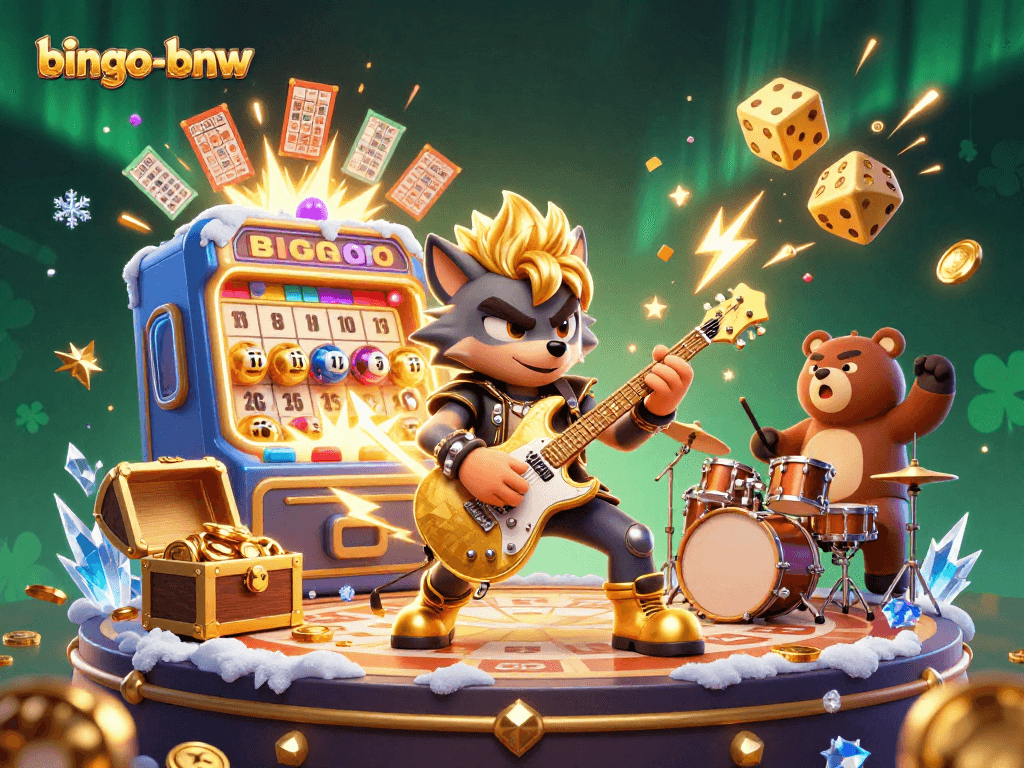 Play bingo-bnw to win jackpots in an energetic casino scene with vibrant characters.