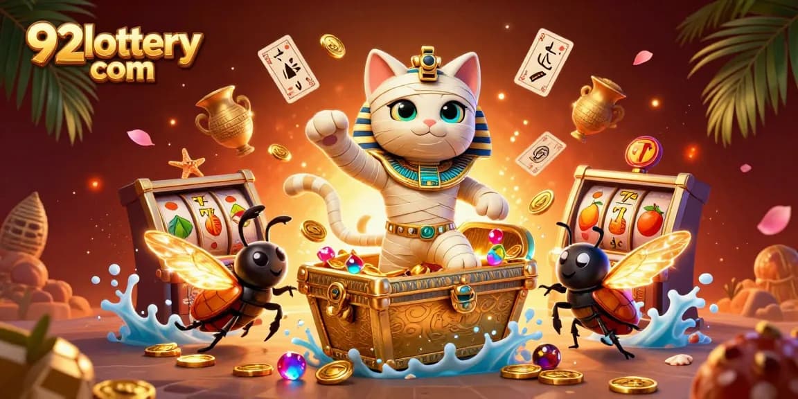 Experience the thrill of 92lottery com with an Egyptian mummy cat bursting from a sarcophagus.