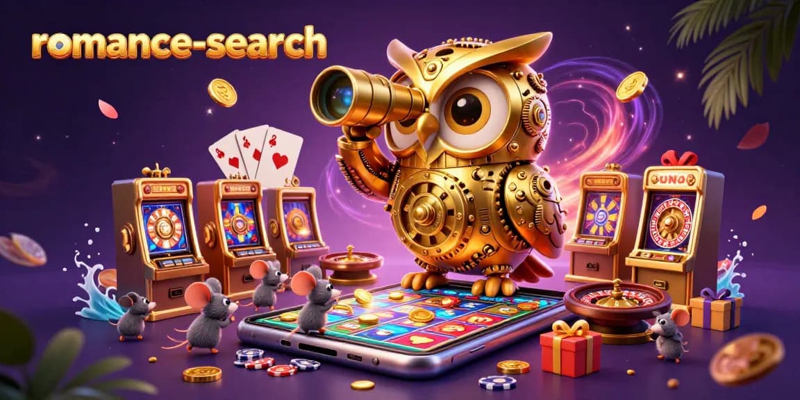 Experience excitement with romance-search in this vibrant 3D casino scene featuring dynamic characters.