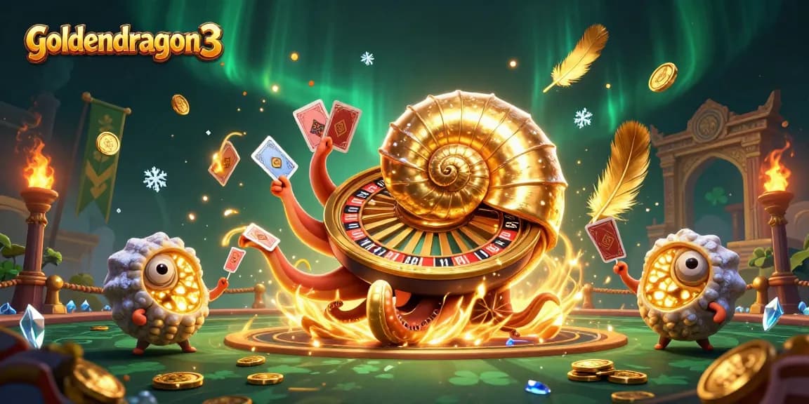 Spin to win on goldendragon3 with a vibrant 3D gaming scene showcasing a giant nautilus and shimmering treasures.