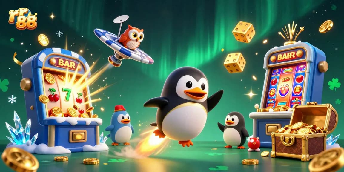 Engage in thrilling gaming at rr 88, featuring a dynamic casino scene with exciting slots and golden treasures.
