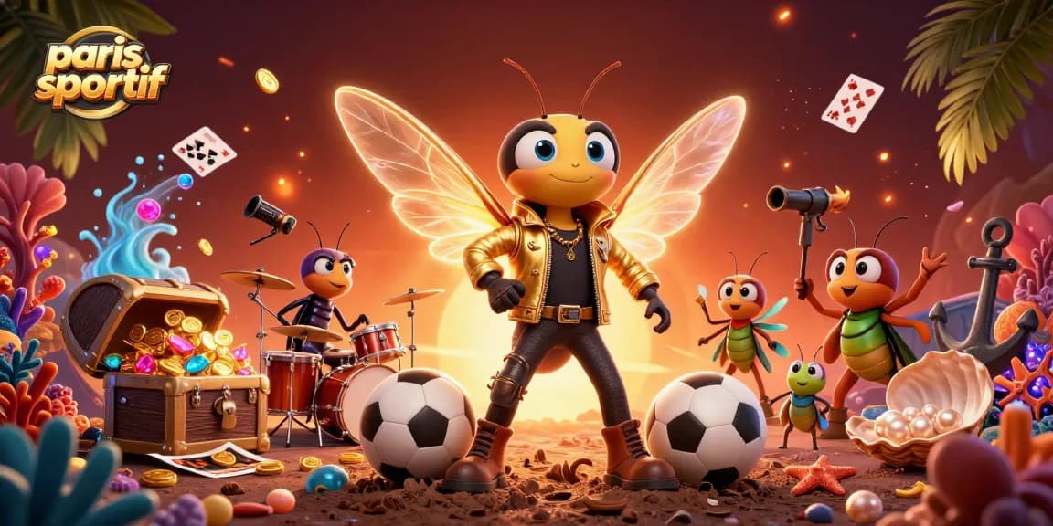 Pari sportif dynamique illustré par une scène animée de rock star et de musiciens avec des éléments de jeu.
