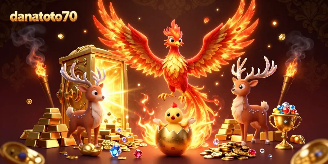 Experience the thrill of winning with danatoto70's vibrant casino illustration featuring mythical creatures and wealth