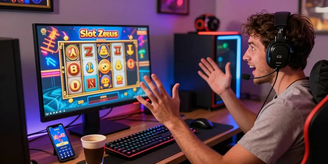 A player enjoying an immersive slot zeus gaming experience, showcasing excitement on a vibrant digital platform.