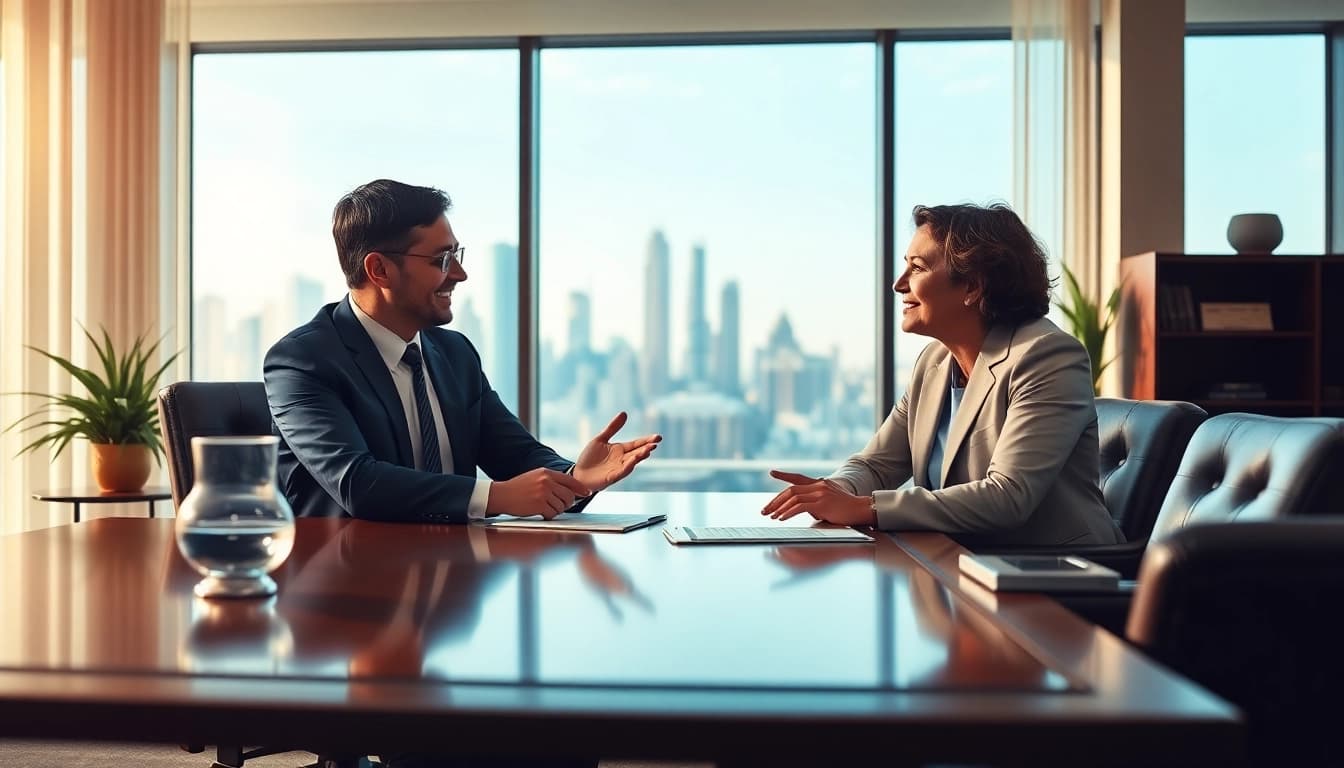 Engaging session with a financial consultant from legacy bridge financial group in a modern office.