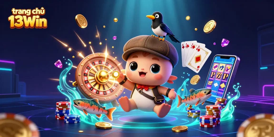 Experience the excitement of trang chủ 13Win with a 3D illustration featuring vibrant casino elements.