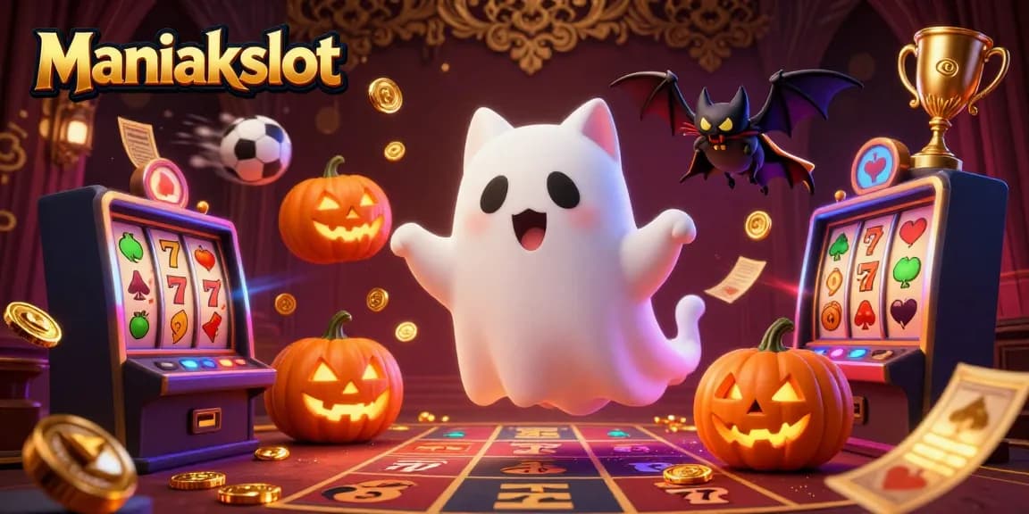 Experience the excitement of Maniakslot with a ghost cat and vibrant casino elements in this thrilling scene.