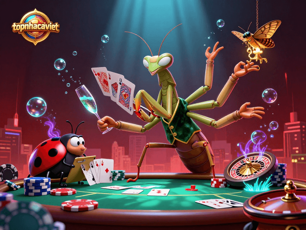 Experience the thrill of gaming at topnhacaiviet with a lively scene showcasing poker games and vibrant atmosphere.