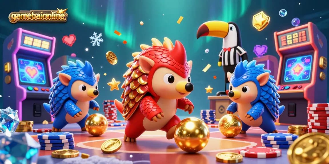 Engage in thrilling gamebaiionline action with charming pangolins amidst vibrant casino elements.