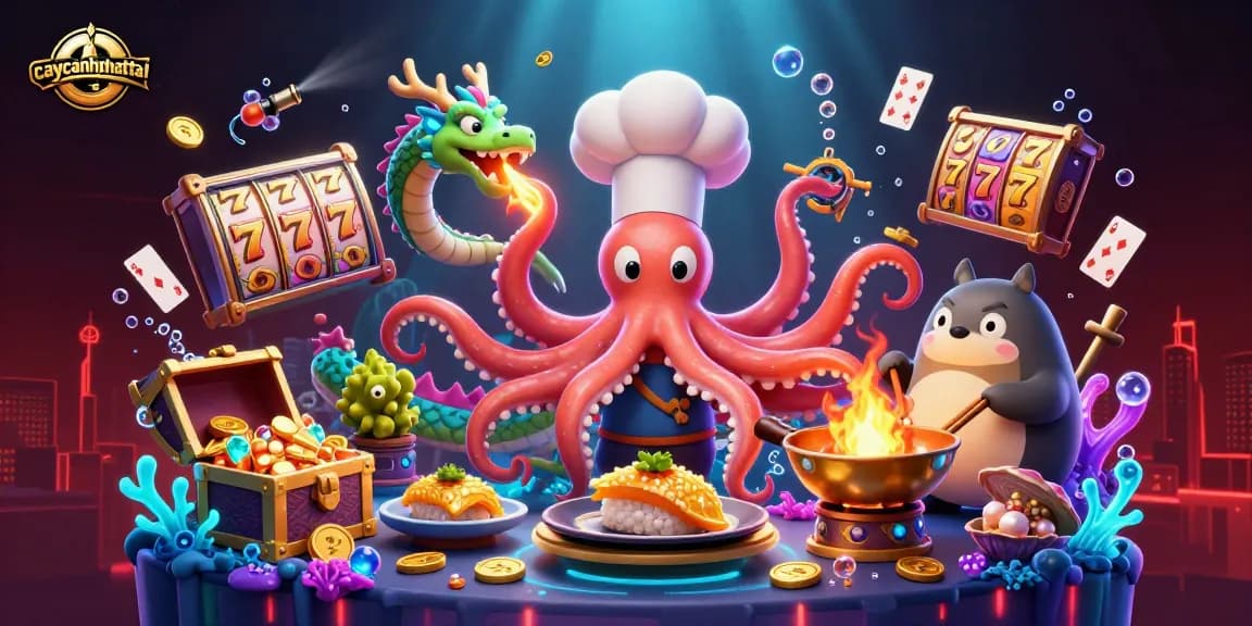 Experience caycanhphattai with a thrilling 3D illustration featuring vibrant casino elements and dynamic characters.