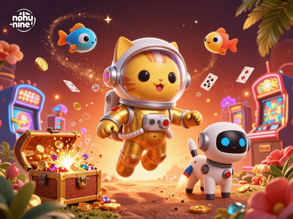 Experience nohu-nine as a thrilling space-themed casino adventure with dynamic characters and vibrant game elements.