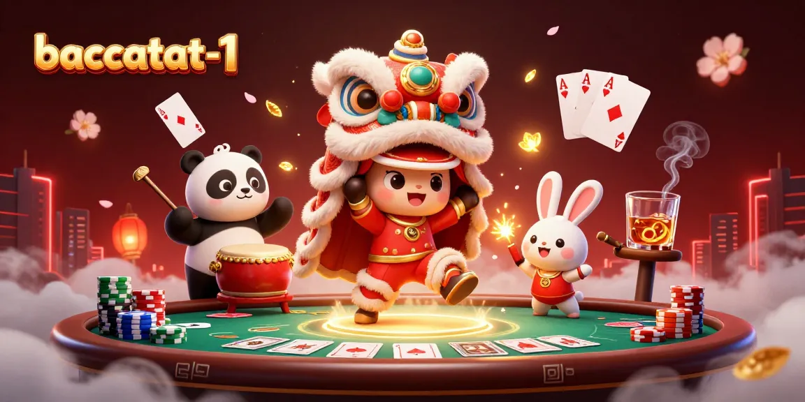 Baccarat-1's vibrant illustration showcases a dynamic casino scene with luck-bringing characters and engaging game elements.