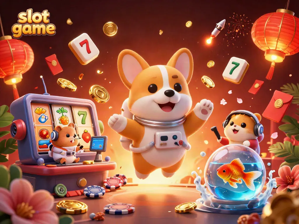 Spin slot game reels with vibrant characters and festive decorations in a space casino scene.