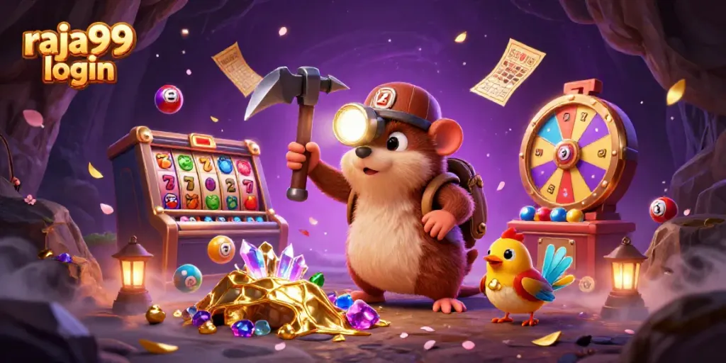 Engage in thrilling gaming with raja99 login as treasure hunter mole discovers riches amidst vibrant casino elements.