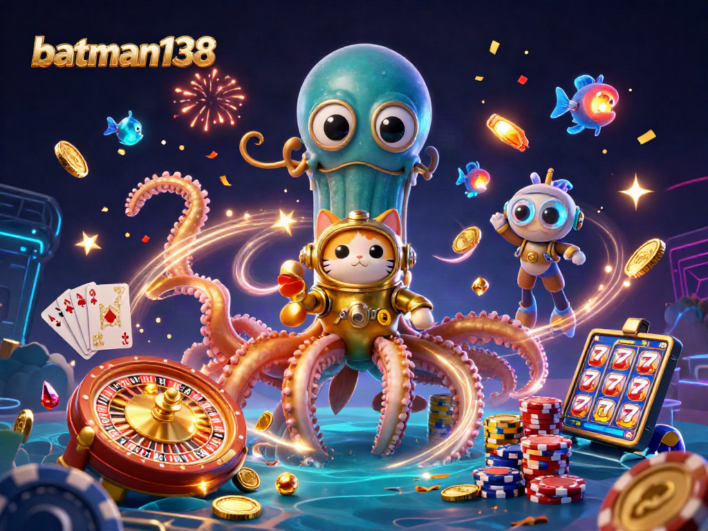 Engage in excitement with batman138's thrilling 3D casino adventure illustration featuring vibrant gambling elements.