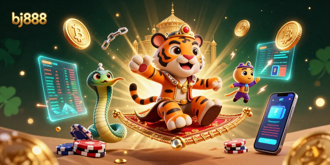 BJ888 players win on a vibrant 3D casino adventure with an Arabian sultan and crypto elements.