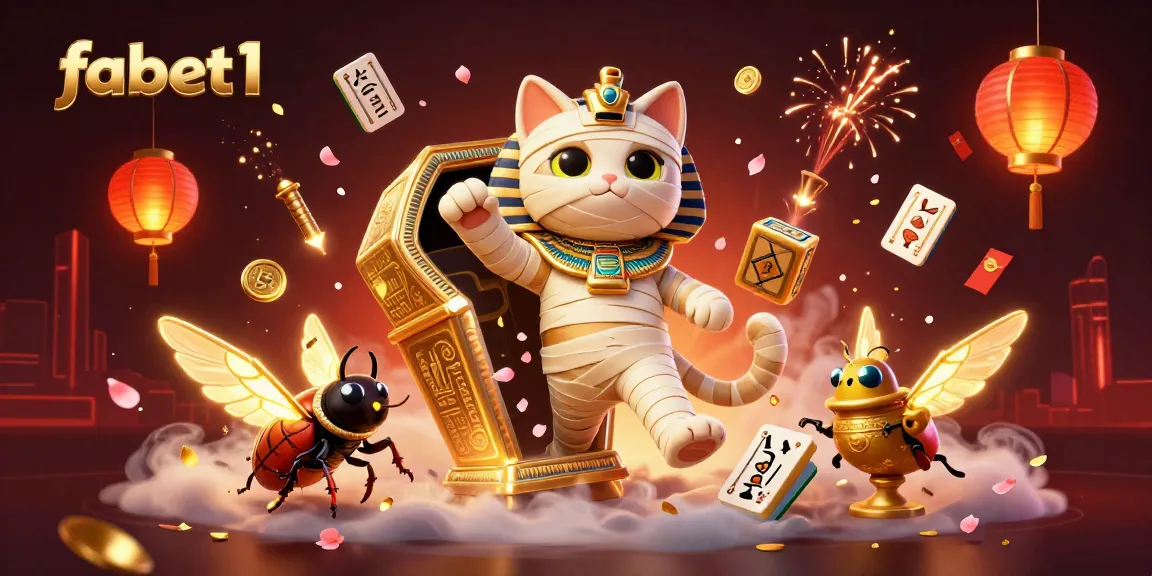 Experience the vibrant action of fabet1 with an Egyptian mummy cat in a lively casino scene.