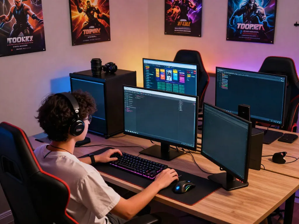 Engaging gaming setup showcasing togel online games with vibrant lighting.