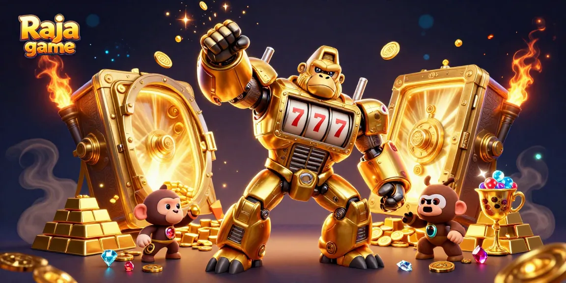 Experience thrilling wins with Raja game in this vibrant casino-themed 3D illustration.