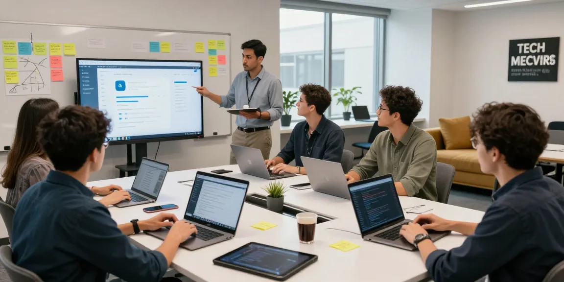 Build internal tools with AI during a collaborative team meeting in a modern workspace.