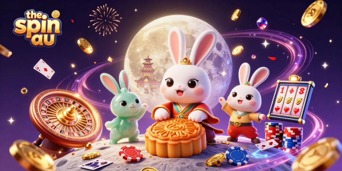 Engage with the spin au as the moon rabbit celebrates with poker chips amidst casino elements in a vibrant scene.