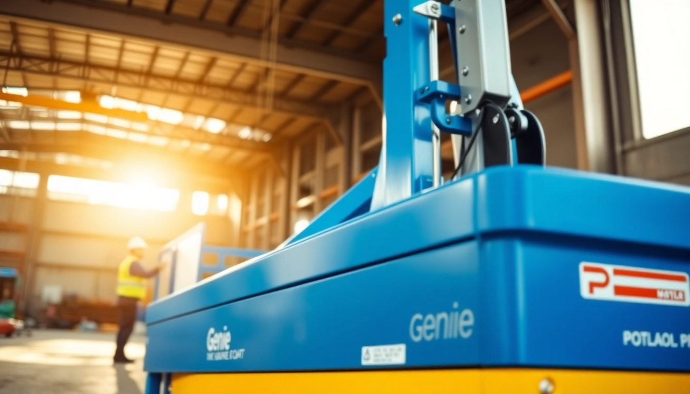 Experience the efficiency of a genie lift being used in a bustling construction site environment.