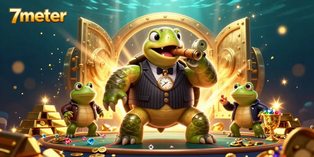 Bet on 7meter with unique characters like a turtle in a pinstripe suit and bullfrog enforcers.