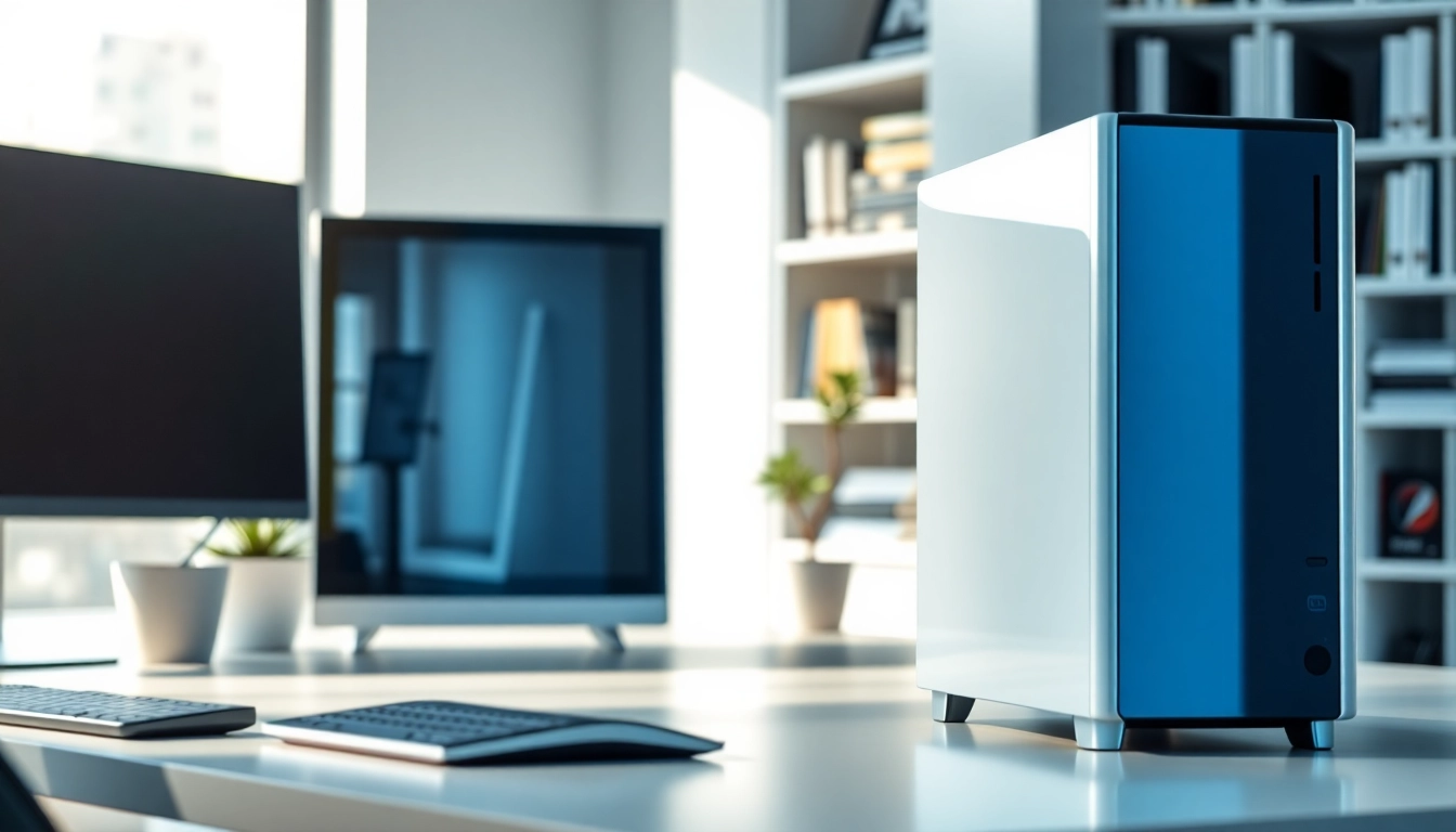 Η refurbished PC με κομψό σχεδιασμό και οργανωμένο γραφείο, ιδανικό για επαγγελματική χρήση.