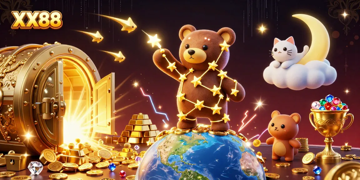 Join the exciting world of XX88 where a golden constellation bear, shooting stars, and cat invite gamers to scoop coins.