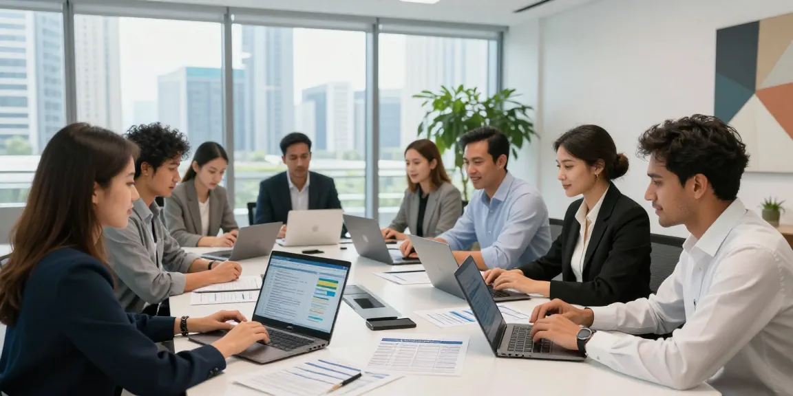 Accounting Services in Dubai: Professionals collaborating in a modern office on financial reports and tax compliance.