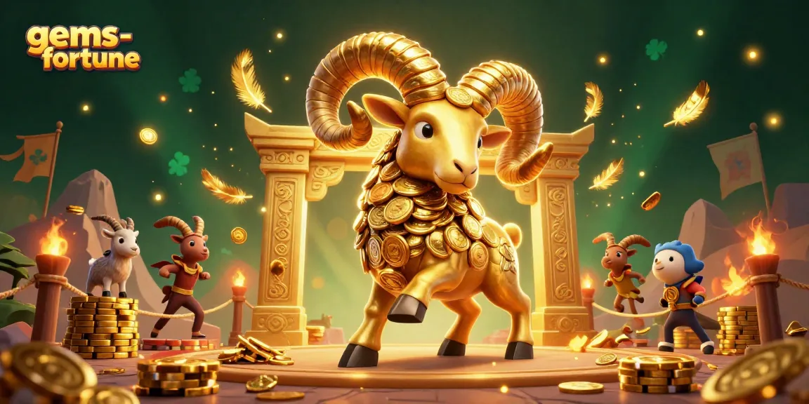 Engage in thrilling gameplay at gems-fortune with a gold-rimmed animated scene showcasing a powerful ram in action.