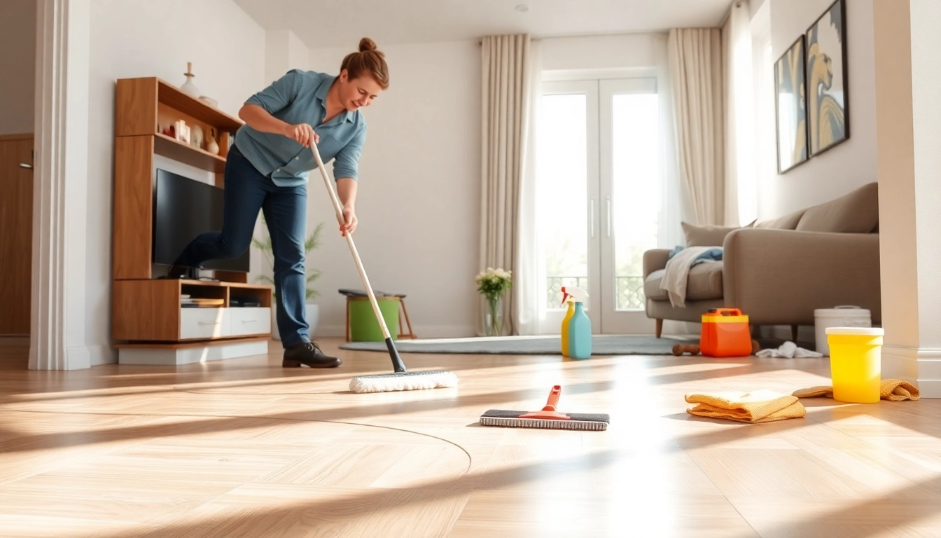 Bond cleaning service in action, showing a cleaner making surfaces spotless.