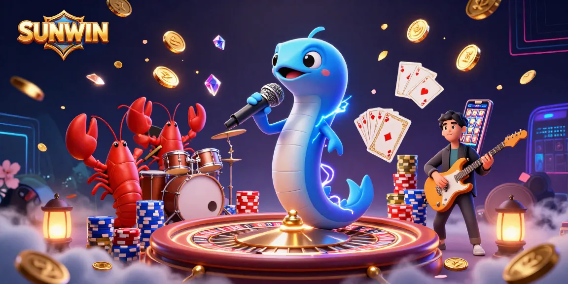 SUNWIN energizes players with a vibrant underwater casino scene featuring electric eel DJ and friends.