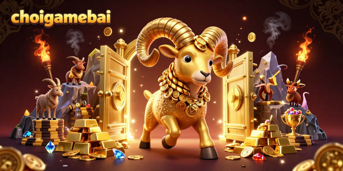 Engage in strategies on choigamebai while a golden ram charges through treasure-filled casino gates.
