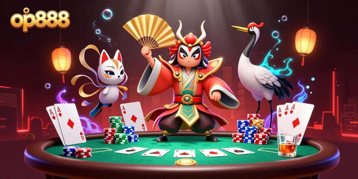 Experience thrilling poker action with op888 as kabuki warriors engage in an epic card duel.