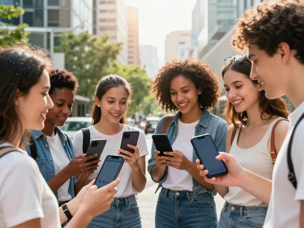 Alternatives to QOVES showcased in vibrant urban lifestyle with friends using beauty analysis apps.