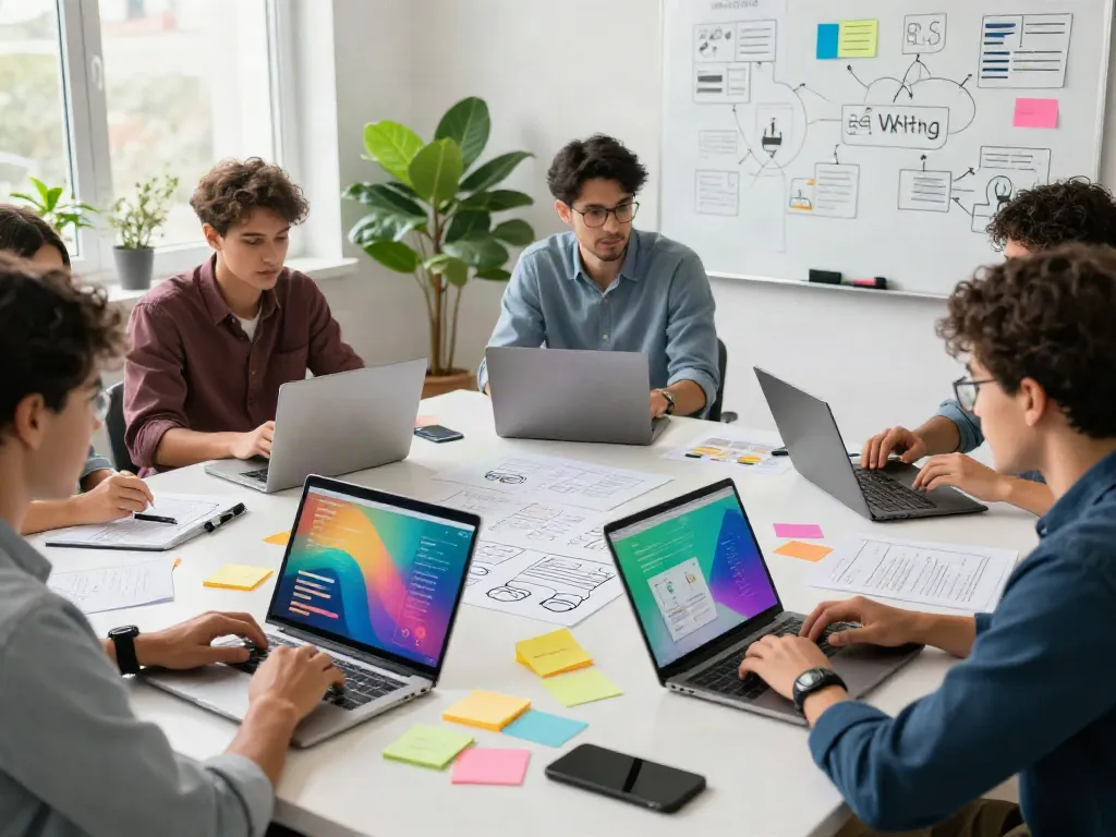 Collaboration in a digital marketing workspace, see it here for innovative strategies.