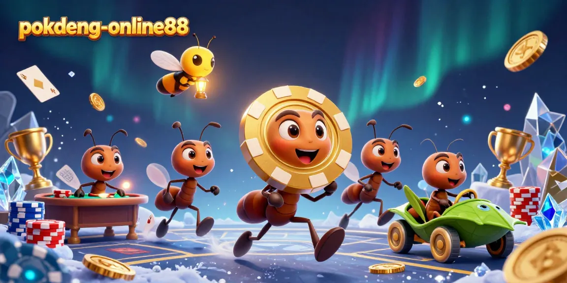 Poker strategies come alive with pokdeng-online88 as ant characters run a heist carrying a massive chip.