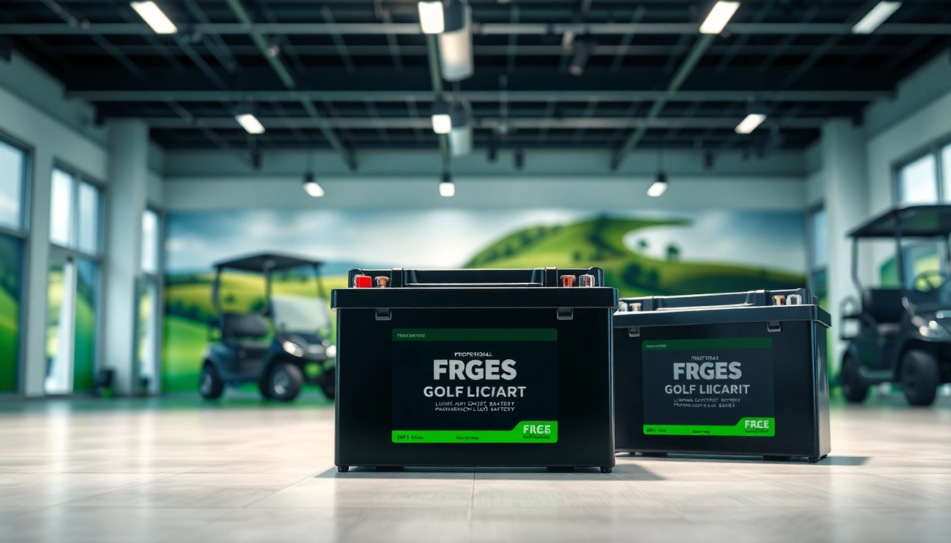 Lithium golf cart batteries showcased in a modern setting, highlighting advanced technology and sustainability.