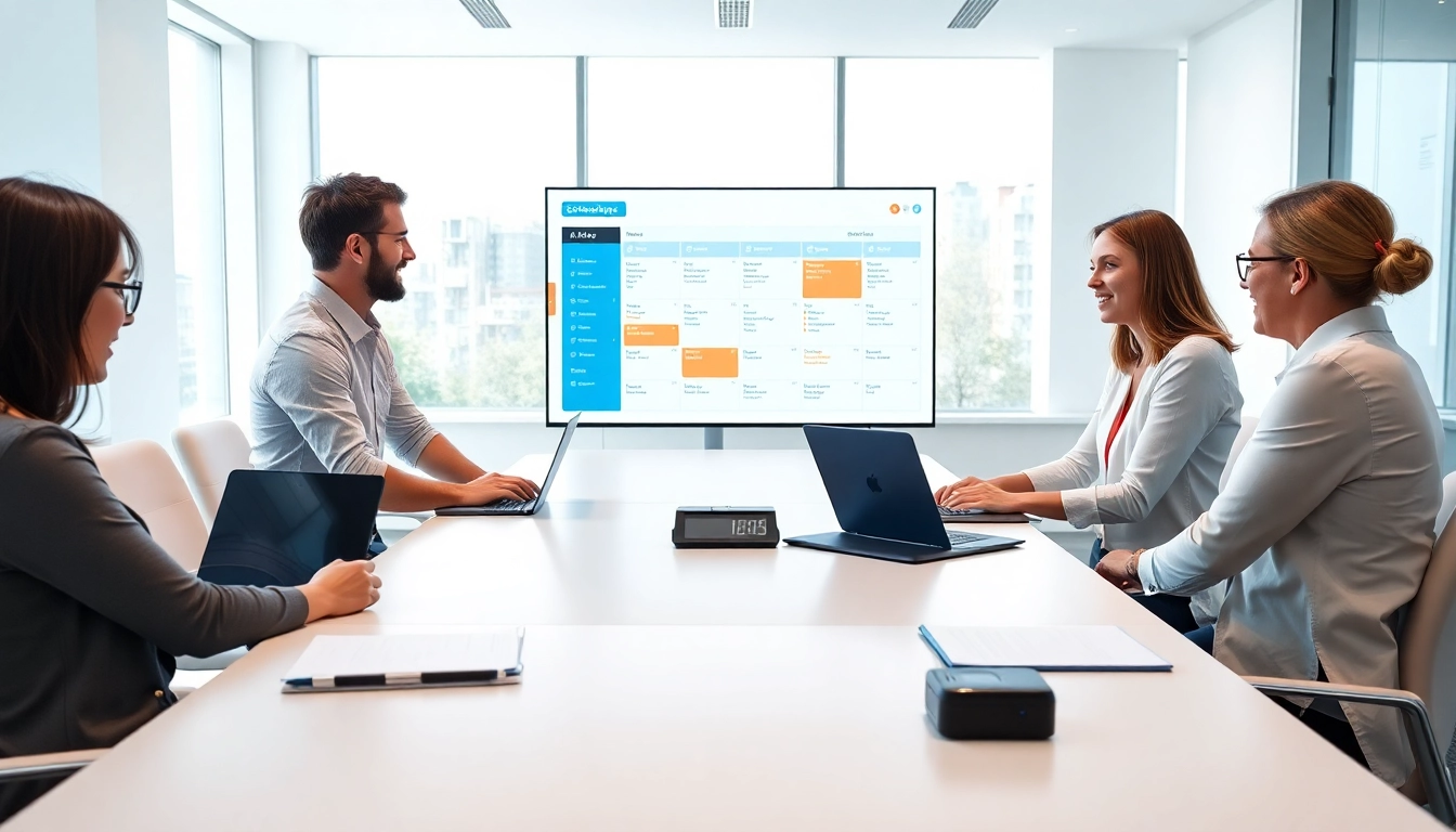 Visual of an AI tool aiming to reduce scheduling time AI, highlighting a dynamic meeting setting with collaborative elements.